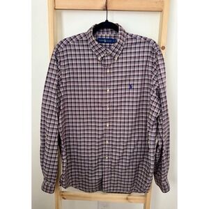 Ralph Lauren Large Brown/Blue Plaid Long Sleeve Pony Button Down Dress Shirt